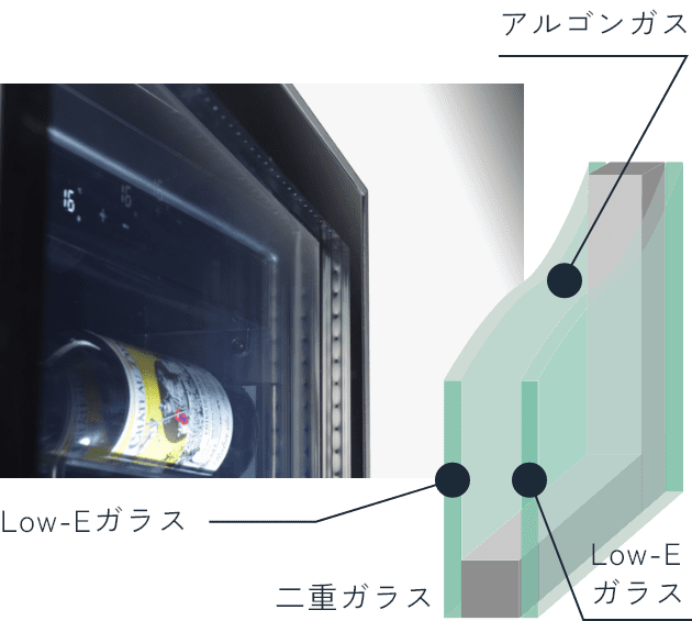 二重Low-Eガラスの内側にアルゴンガスを封入